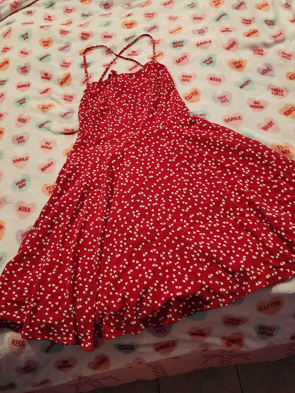 Red Heart Print Strappy Skater Dress